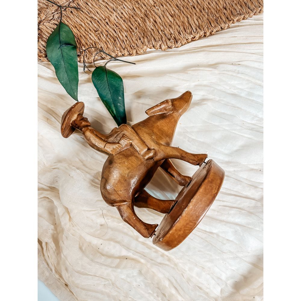 Vintage Detailed hand‎ carved wooden Matador Sitting On His Bull
